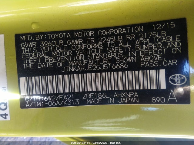 2016 Scion IM, VIN: JTNKARJE2GJ516686