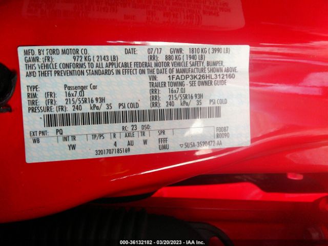 1FADP3K26HL312160 Ford FOCUS SE