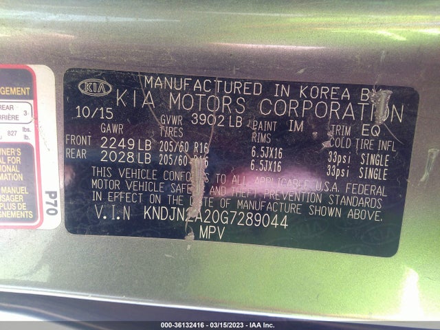 KIA Soul Base 2016 KNDJN2A20G7289044 Image 10