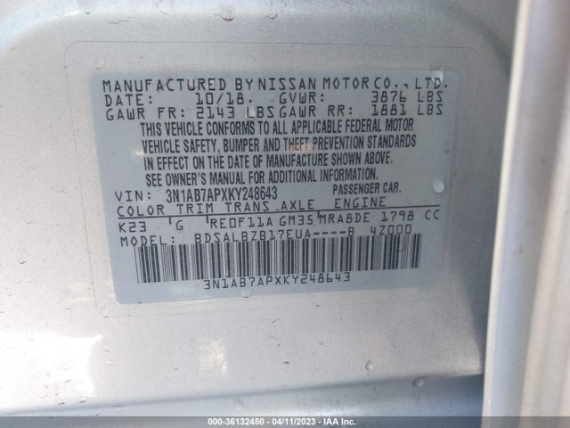 Nissan SENTRA S 2019 3N1AB7APXKY248643 Image 10