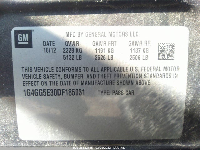 2013 BUICK LACROSSE PREMIUM 1 VIN: 1G4GG5E30DF185031