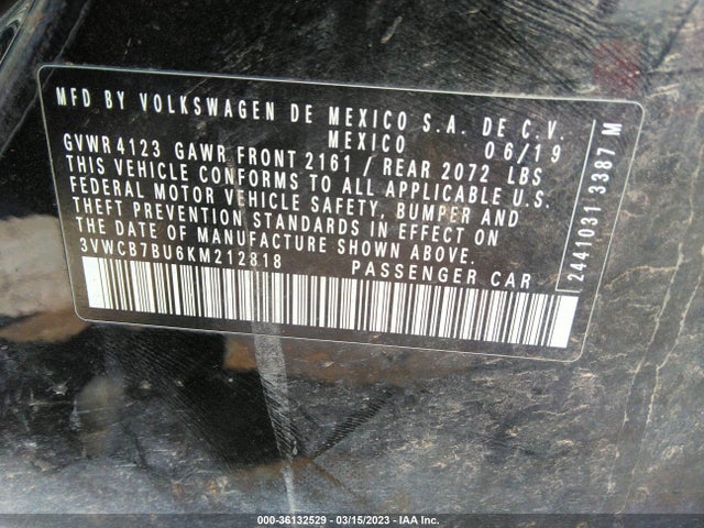 3VWCB7BU6KM212818 Volkswagen Jetta S/se/r-line