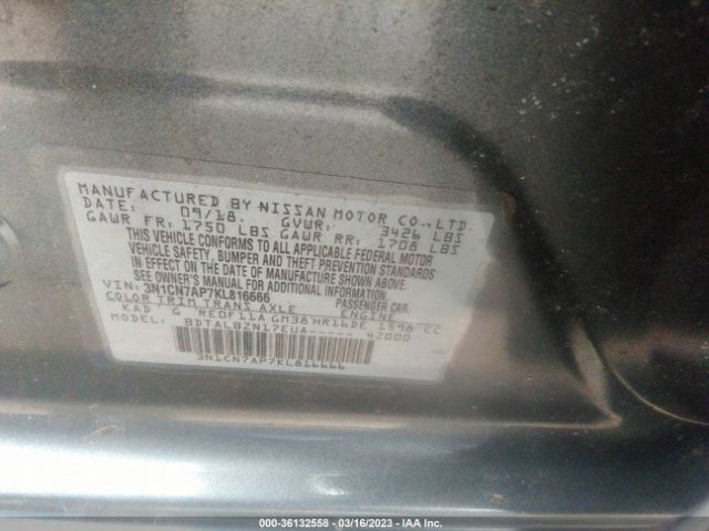 3N1CN7AP7KL816666 Nissan Versa Sedan Sv