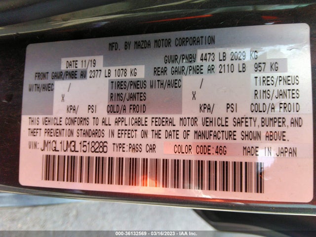 Mazda Mazda6 Sport 2020 JM1GL1UM3L1518286 Image 10