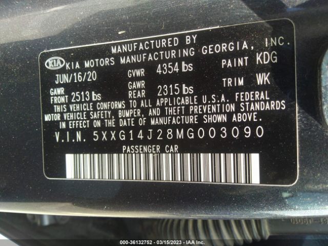 5XXG14J28MG003090 KIA K5 LXS
