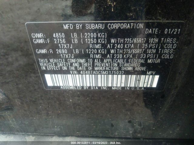 4S4BTADC5M3175032 Subaru Outback Premium