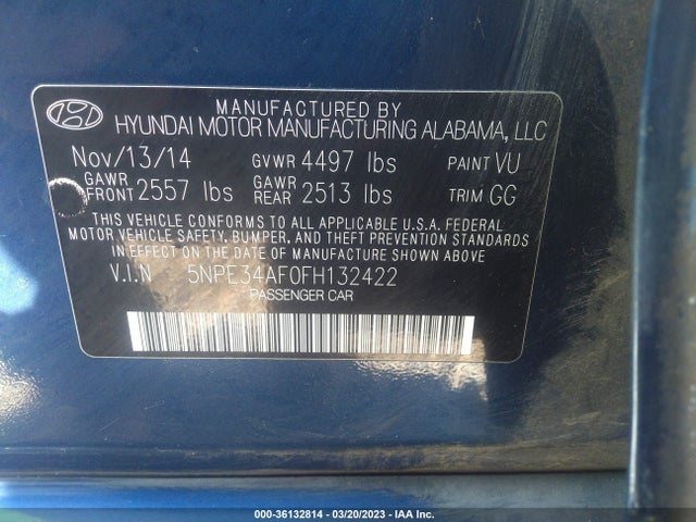 Hyundai Sonata 2.4l Limited 2015 5NPE34AF0FH132422 Image 9