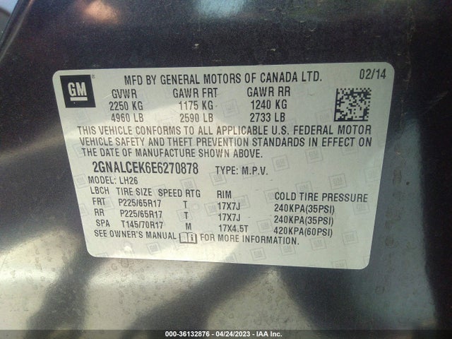 Chevrolet EQUINOX LT 2014 2GNALCEK6E6270878 Image 10
