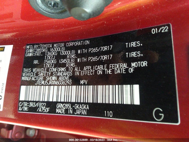 Toyota 4RUNNER SR5 2022 JTEMU5JRXN6036293 Image 10