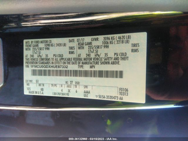 1FMCU0GDXHUE87332 Ford ESCAPE SE