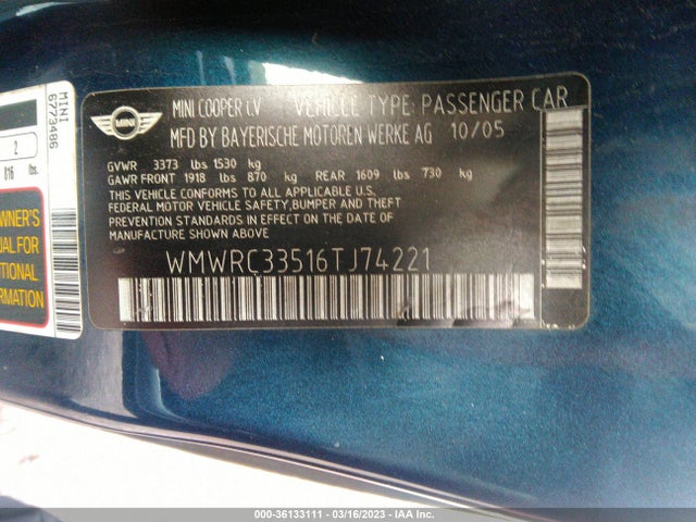 2006 MINI COOPER WMWRC33516TJ74221 Photo 8
