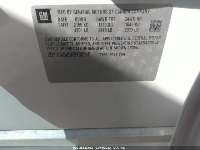 Chevrolet IMPALA LT 2017 2G1105S39H9182915 Image 10