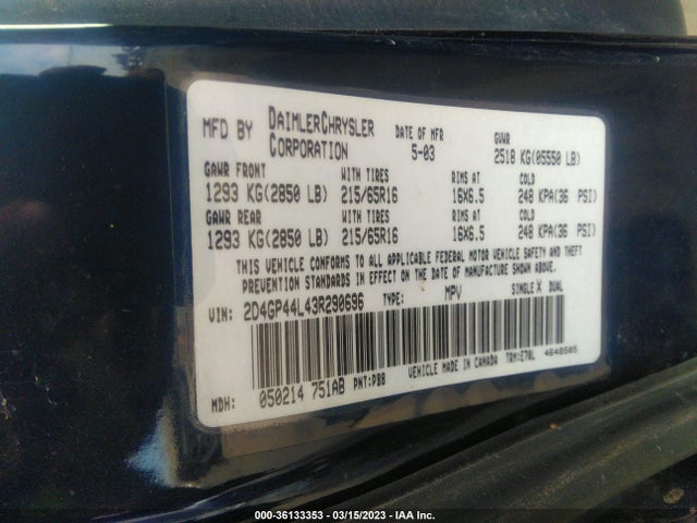 Dodge Grand Caravan Sport 2003 2D4GP44L43R290696 Image 10