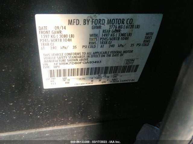 Ford EXPLORER XLT 2015 1FM5K7D80FGA93493 Image 10