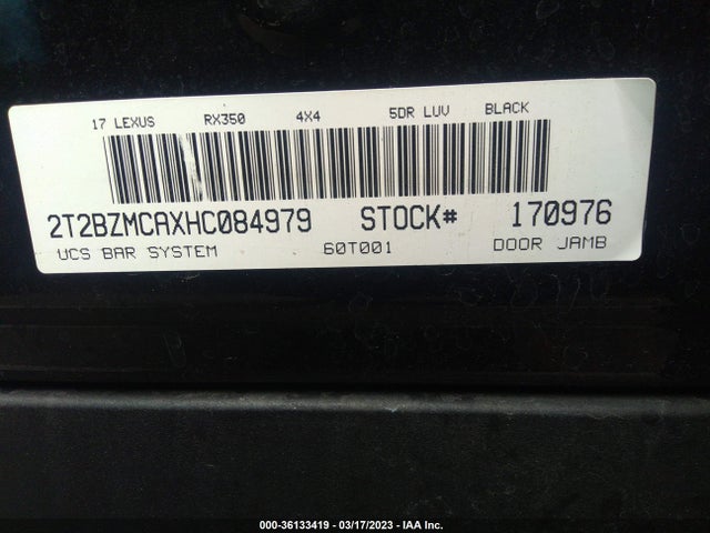 2T2BZMCAXHC084979 Lexus Rx Rx 350