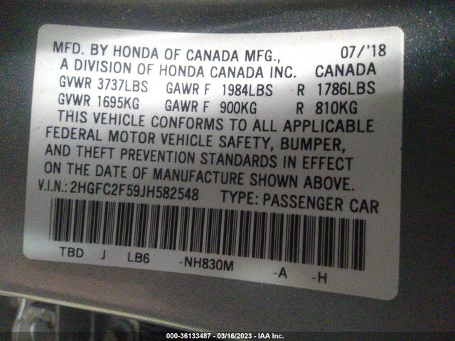 Honda Civic Sedan Lx 2018 2HGFC2F59JH582548 Image 9