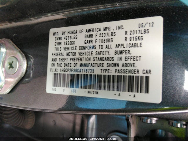 Honda Accord Sdn Lx 2012 1HGCP2F36CA176735 Image 9