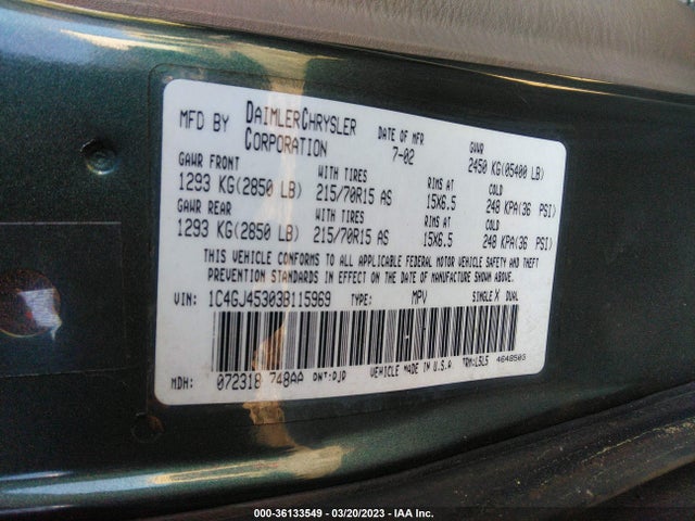 1C4GJ45303B115969 Chrysler Voyager Lx