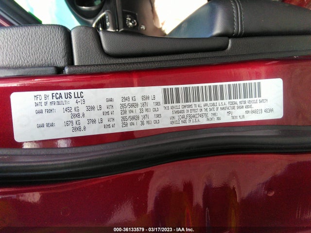 1C4RJFBG4KC749791 Jeep Grand Cherokee Limited X