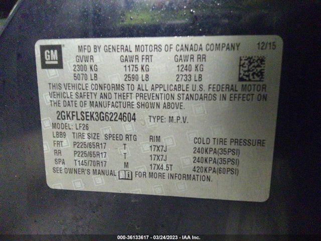 GMC Terrain Sle 2016 2GKFLSEK3G6224604 Image 9