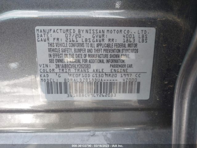 3N1AB8CV9LY262083 Nissan SENTRA SV