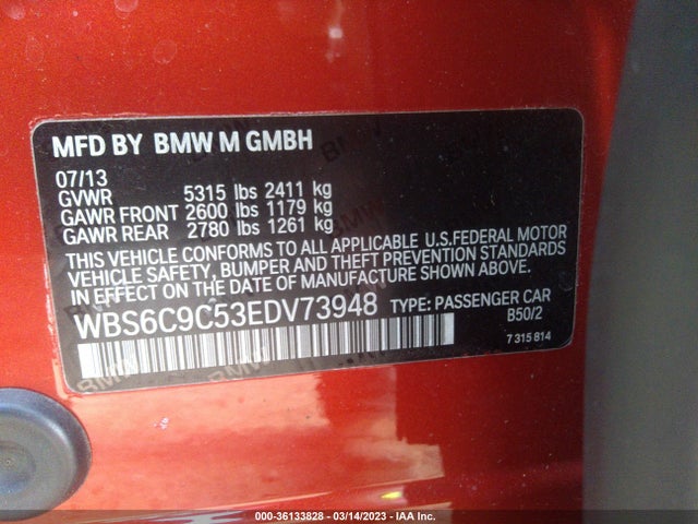 2014 BMW M6, VIN: WBS6C9C53EDV73948