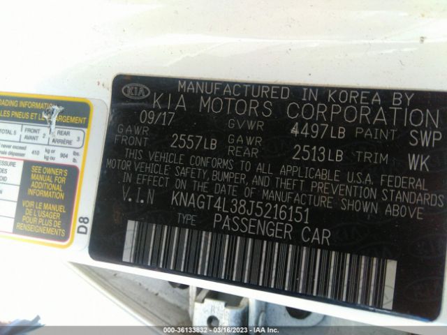 KNAGT4L38J5216151 KIA Optima Lx