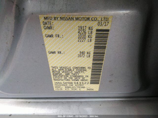1N4AL3AP4HN343522 Nissan Altima 2.5 S