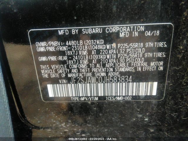 JF2SJAWC0JH583834 Subaru Forester Touring