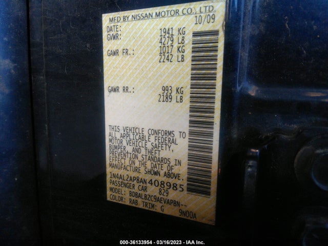 2010 NISSAN ALTIMA 2.5 SL VIN: 1N4AL2AP8AN408985
