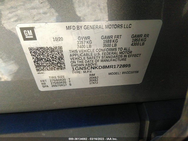 Chevrolet Tahoe Lt 2021 1GNSCNKD8MR172895 Image 9