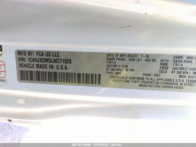 1C4HJXDM5LW271028 Jeep Wrangler Unlimited Sport S