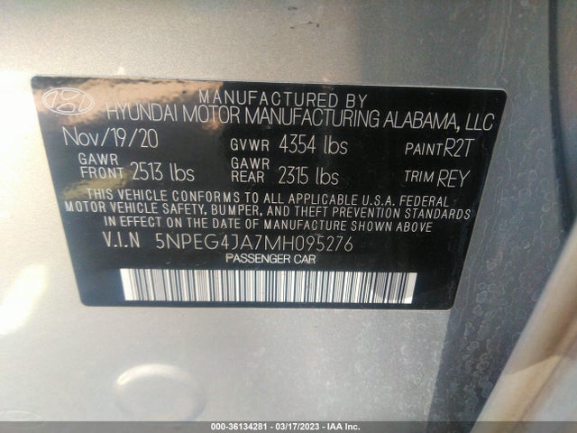 2021 Hyundai Sonata, VIN: 5NPEG4JA7MH095276
