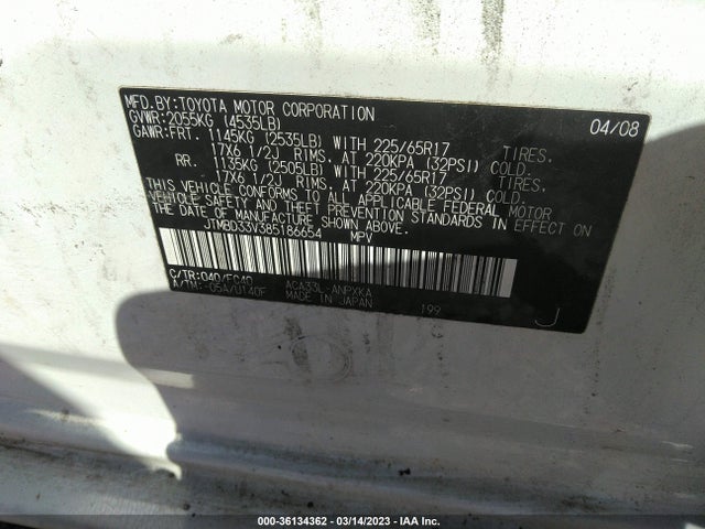 Aukcja sprzedaży 2008 Toyota Rav4, vin: JTMBD33V385186654, numer aukcji: 36134362