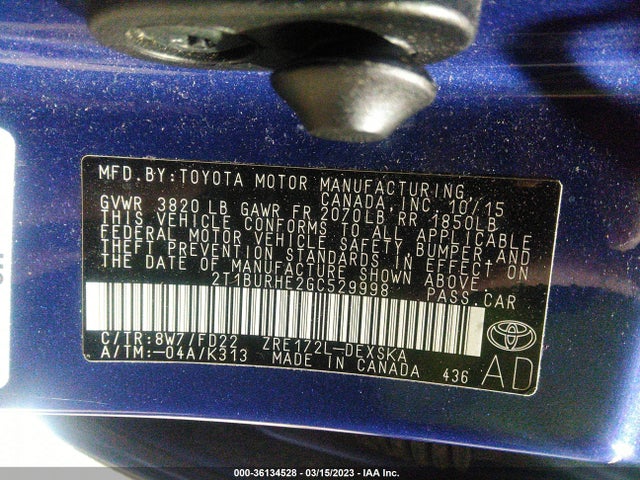 Toyota Corolla L/le/s/s Plus/le Plus 2016 2T1BURHE2GC529998 Image 10