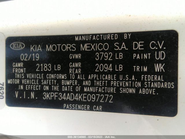 3KPF34AD4KE097272 KIA FORTE S