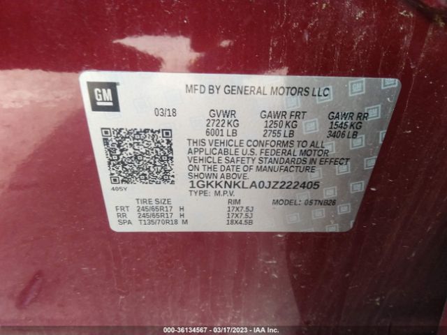 1GKKNKLA0JZ222405 GMC ACADIA SLE
