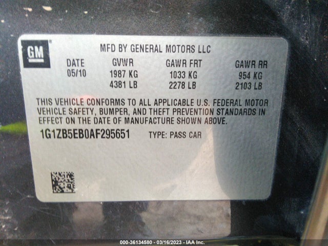 2010 CHEVROLET MALIBU LS W/1LS VIN: 1G1ZB5EB0AF295651
