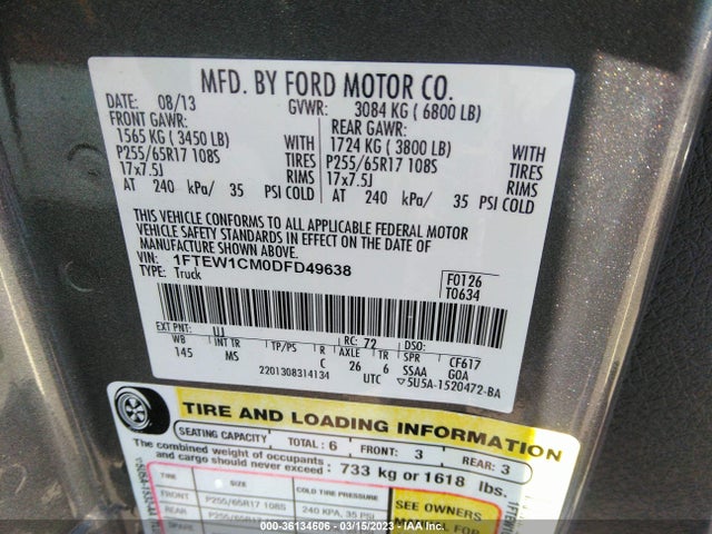 2013 FORD F-150 XL/XLT VIN: 1FTEW1CM0DFD49638