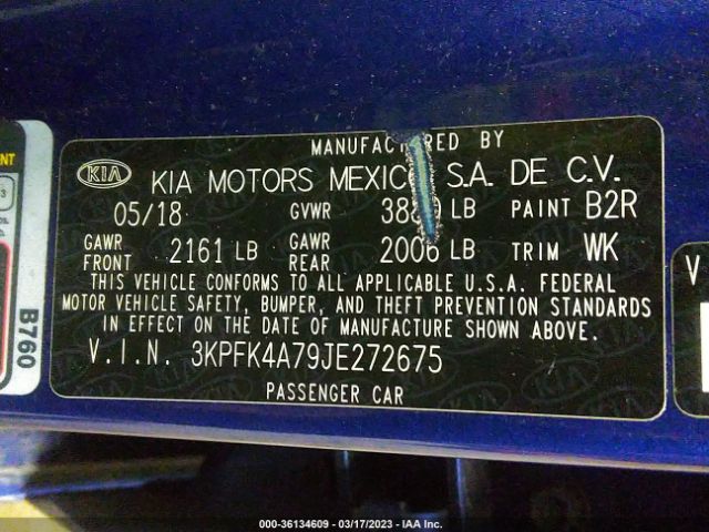 3KPFK4A79JE272675 KIA FORTE LX
