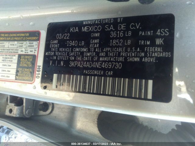 3KPA24AD4NE469730 KIA RIO LX