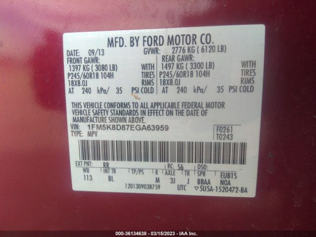 1FM5K8D87EGA63959 Ford EXPLORER XLT