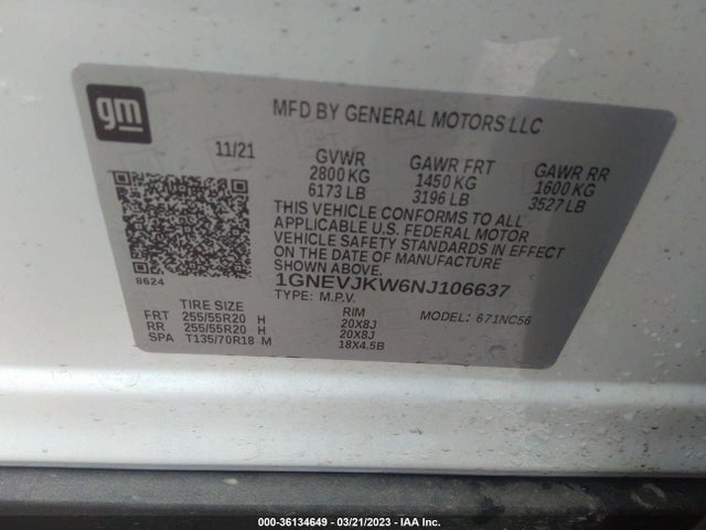 Chevrolet Traverse Rs 2022 1GNEVJKW6NJ106637 Image 10