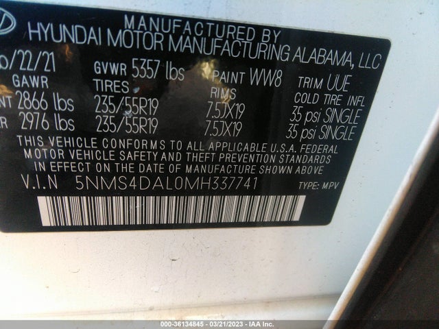 2021 Hyundai Santa Fe, VIN: 5NMS4DAL0MH337741