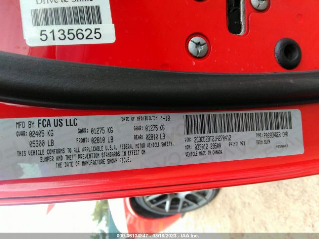 2C3CDZBT2JH270412 Dodge Challenger R/t Plus Shaker