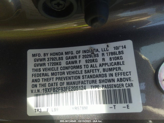 Honda Civic Sedan Ex-l 2015 19XFB2F93FE205124 Image 10