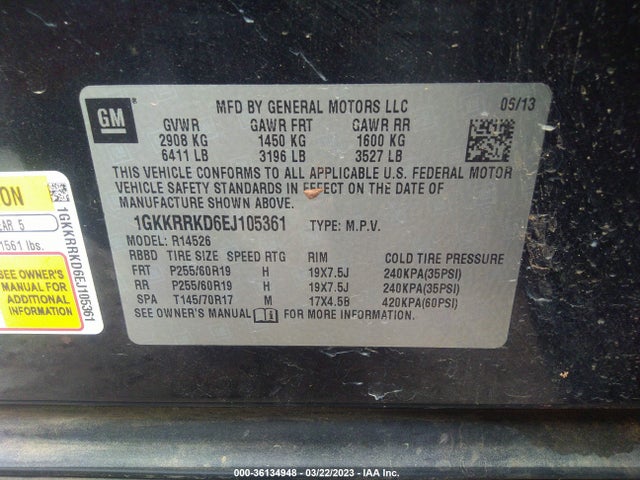 GMC ACADIA SLT 2014 1GKKRRKD6EJ105361 Image 9
