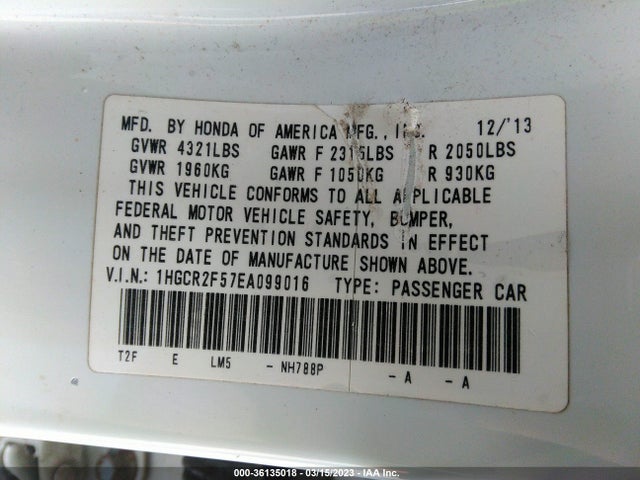 Honda Accord Sdn Sport 2014 1HGCR2F57EA099016 Image 10