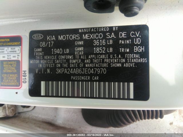 3KPA24AB6JE047970 KIA RIO LX