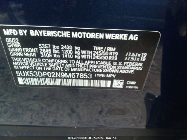 5UX53DP02N9M67853 BMW X3 Xdrive30i